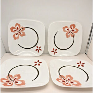 Vtg Corning Corelle Set of 4 Pretty Pink Square 9” Salad Plates...Excellent!